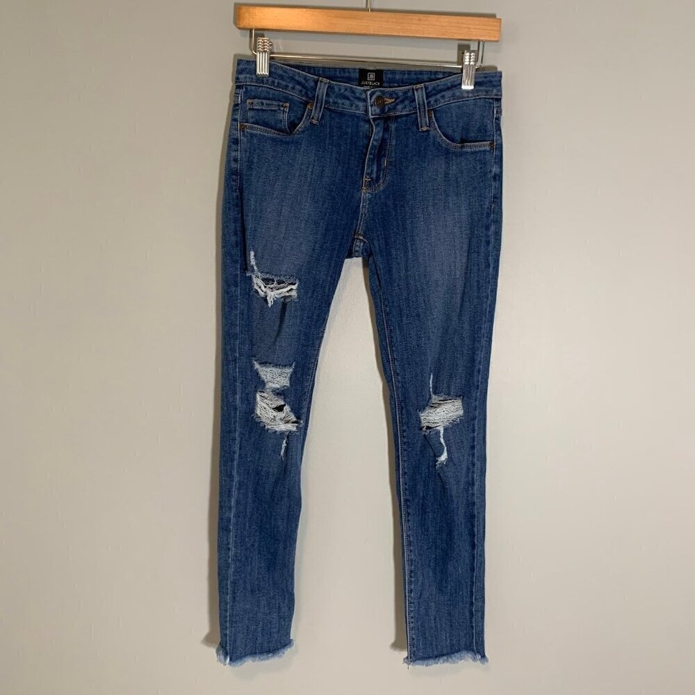 Just Black Skinny Jeans‎ Womens 28 Blue Distressed Ripped Frayed Hem Made in USA